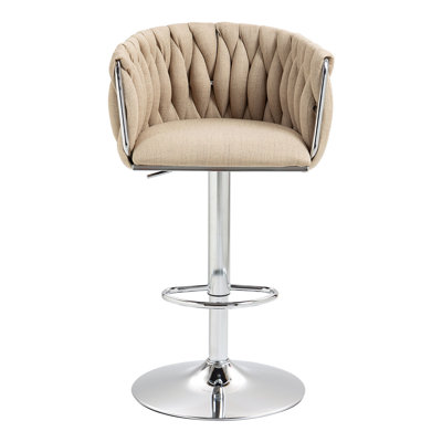 Ensemble de 2 tabourets de bar pivotants en tissu à 360 ° avec tabourets de bar réglables à hauteur de comptoir avec dossier tissé et repose-pieds chromés pour îlot de cuisine, café et pub