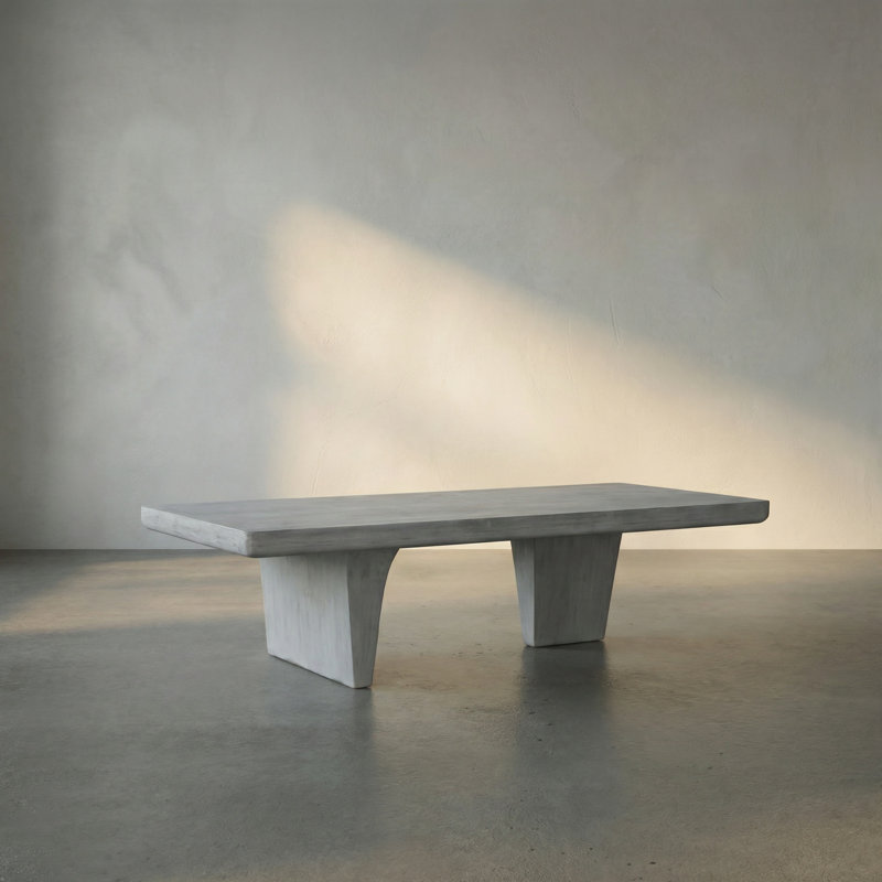 Table basse en bois massif Ward, H 17 po x L 68 po x l 28 po, Blanc délavé