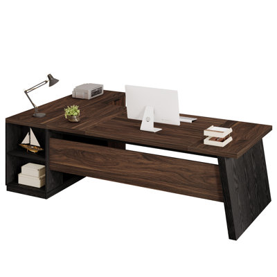 Bureau de direction en L 77,9 pouces avec tiroirs classeurs et armoire pour bureau à domicile