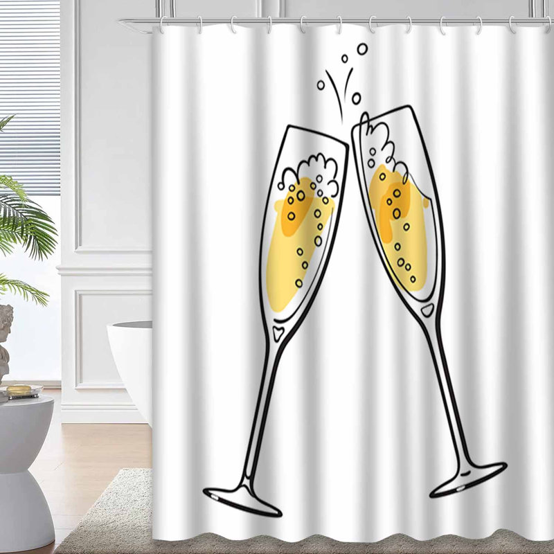 Rideau de douche champagne noir avec 12 crochets Sparkling Glasses, L 72 po x l 72 po