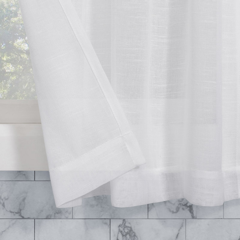 Archaeo Akari Slub Textured Linen Blend Semi-Sheer Rod Pocket Kitchen Curtain Tier Pair, 56" W x 36" L, White