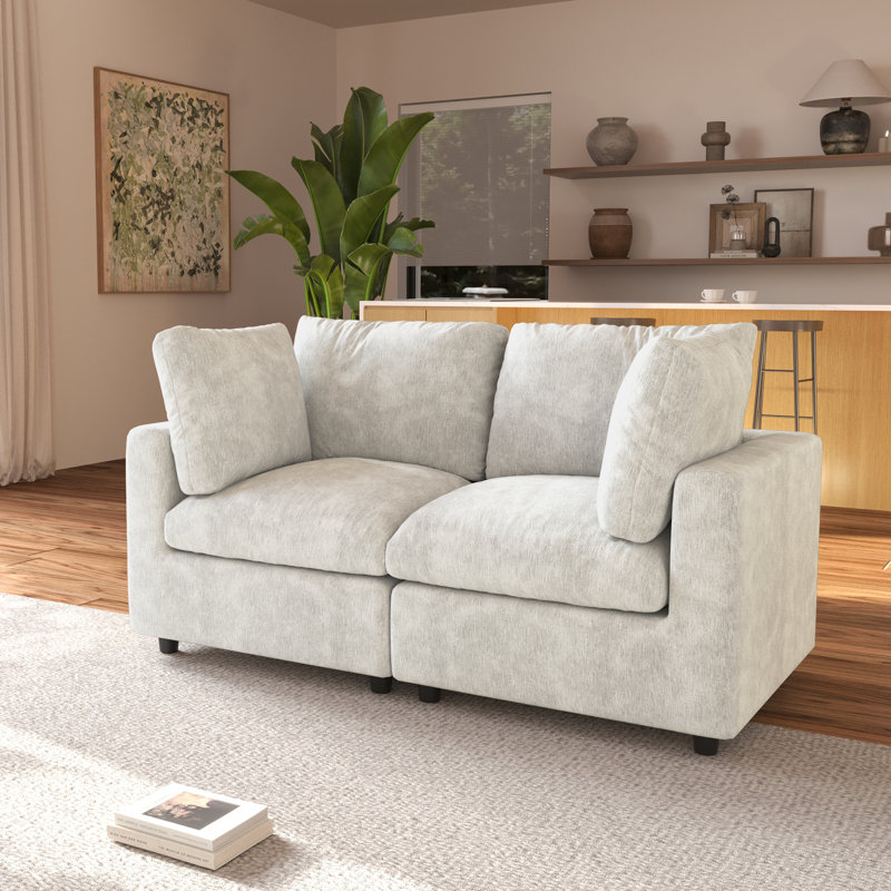 Kessi 67" Upholstered Slipcovered Loveseat Sofa, Beige