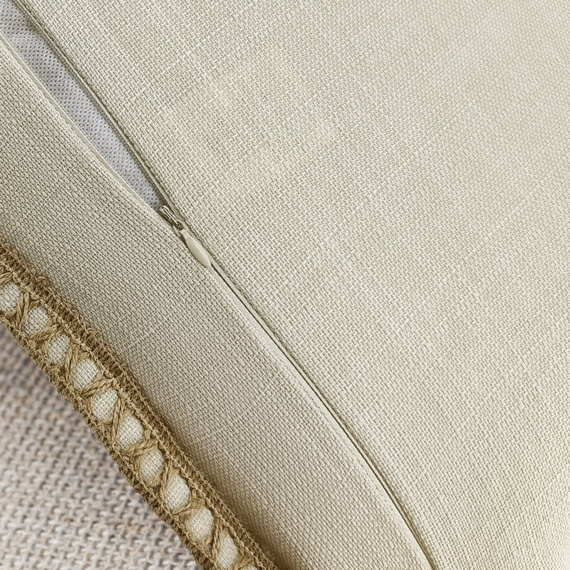 Farmhouse Trimmed Burlap Linen Polyester Pillow Cover, 14"H x 24"W, Beige, Rectangular