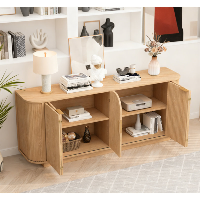 63" Double-Door Wavy Storage Sideboard, Natural