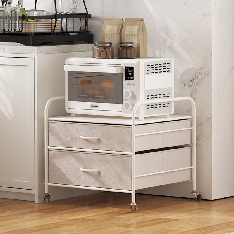 Mini Fridge Stand With Storage, 2 Drawer Fridge Cart, Dorm Fridge Table With 4 Swivel Wheels, White
