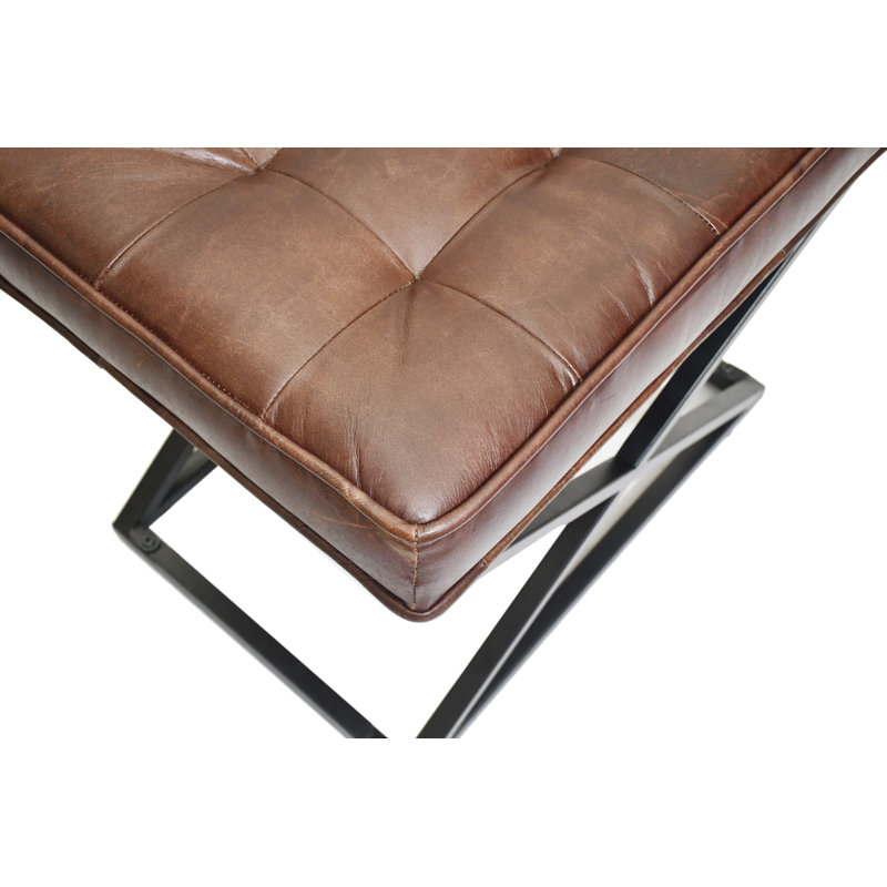 Tabouret en cuir véritable Wilmington, Marron foncé