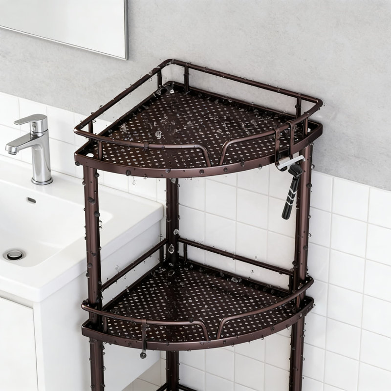 Corner Shower Caddy Stand - 3-Tier Floor Shower Organizer With Soap Holder, Adjustable Non-Slip Feet, 4 Hooks And Rustproof Stainless Steel Construction For Bathroom Storage