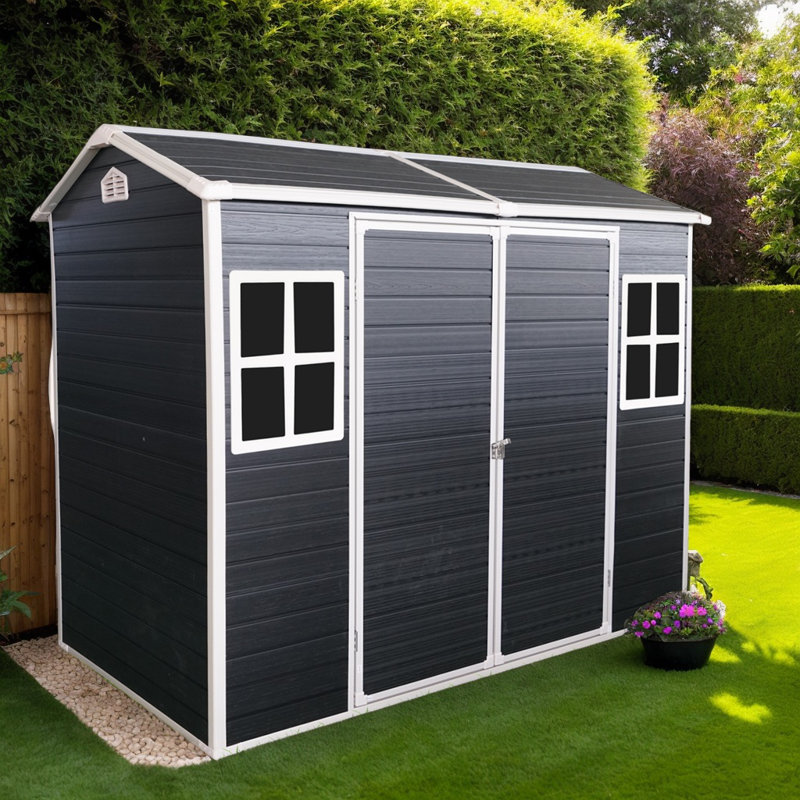 Remise extérieure imperméable avec plancher, deux fenêtres et porte verrouillable, Noir, noir, noir, noir