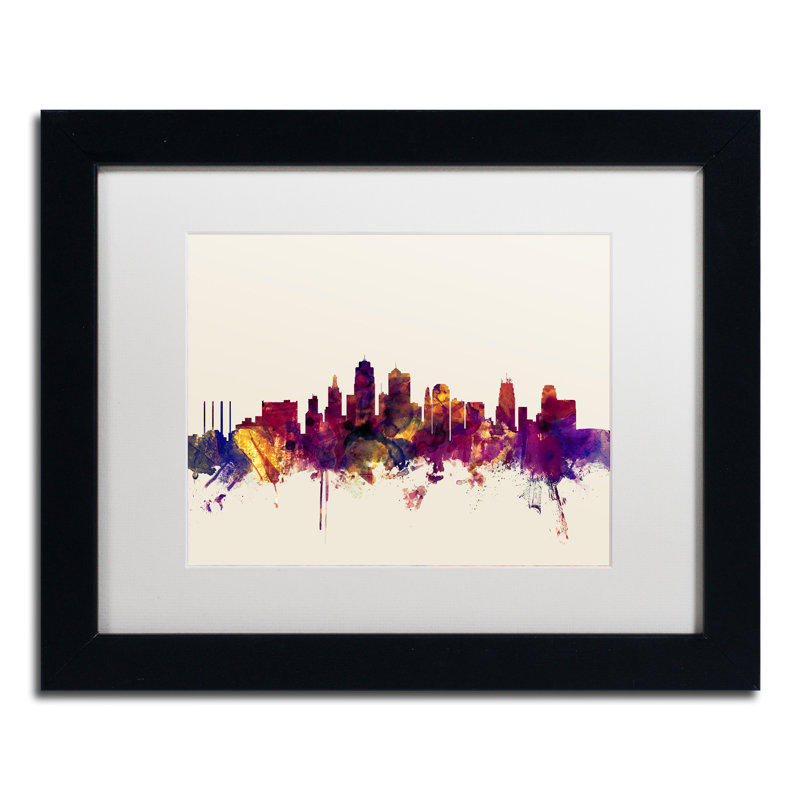 « kansas city horizon » par michael tompsett, impression sur toile encadrée, H 11 po x l 14 po x P 0,5 po, Blanc mat