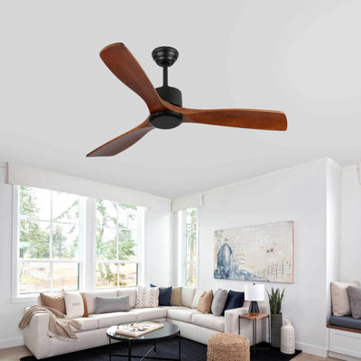 52" Wood Ceiling Fan NO Light, 3 Reversible Blades, With 6 Speeds Reversible DC Motor,Low Profile Ceiling Fan With No Light For Living Room Kitchen Bedroom