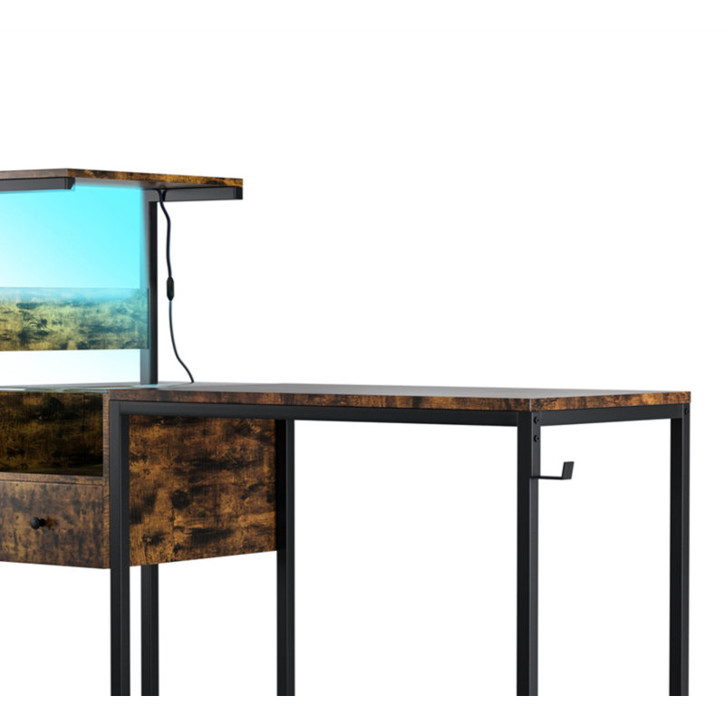 Computer Desk With Power Outlet & Storage Shelves, Brown