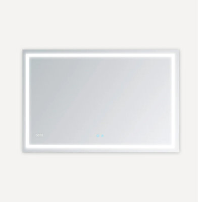 AQUADOM Daytona 40" W x 36" H x 1" D, LED Wall-Mount Mirror for Bathroom with 3 Color Temperature Light, Touch Control, Dimmer and Defogger, Digital Clock
