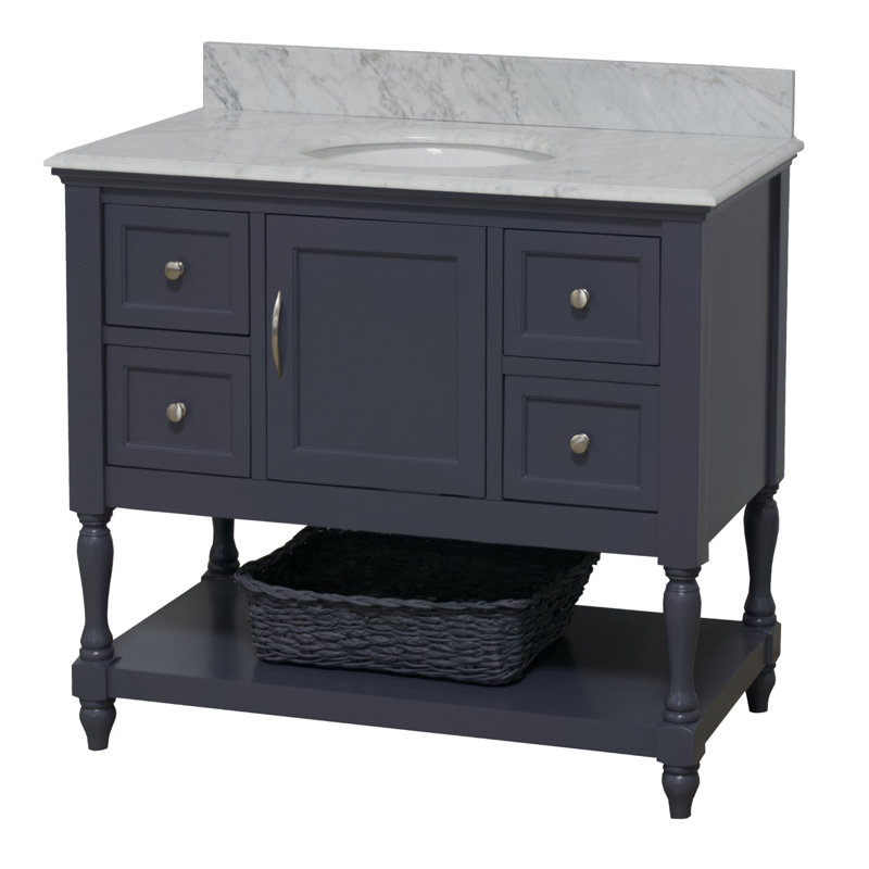Ensemble de meuble-lavabo simple 42 po Hampton, Gris marine, Marbre de Carrare