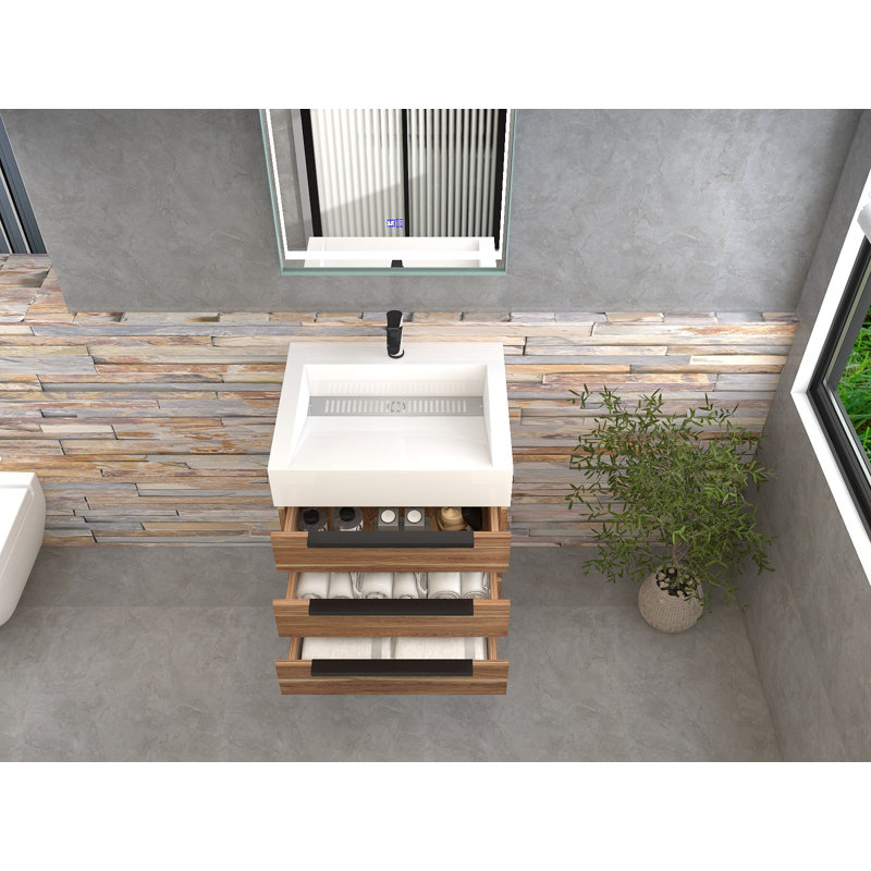 Jessica 23.5'' Single Bathroom Vanity with Acrylic Top, Natural Oak