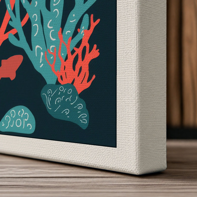 Coral Reef Dreams Coastal - Wrapped Canvas, 36x24 - 91.4 x 61.0 cm, Cream Border