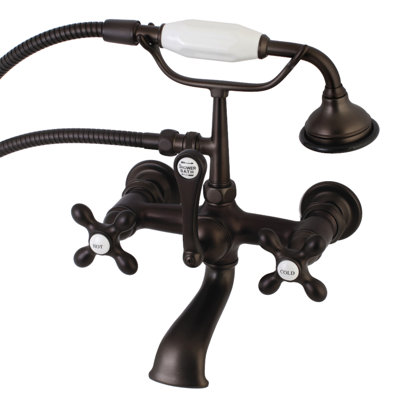 Kingston Brass Aqua Vintage Three-Handle 2-Hole Tub Wall Mount Clawfoot Tub Faucet with Hand Shower