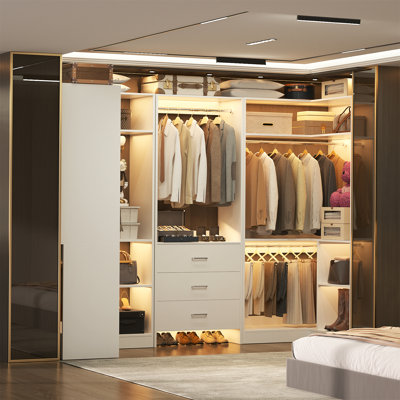  88.8'' W Closet System with Wooden Drawers and Hanging Rods