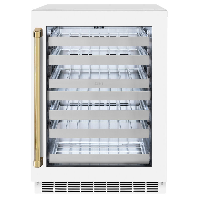 ZLINE Autograph 24" Touchstone Wine Cooler w/ White Glass Door & Bronze Handle, White Matte/Polished Gold