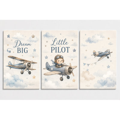 Grand ensemble de 3 pépinières d'art mural Dream Big Little Pilot