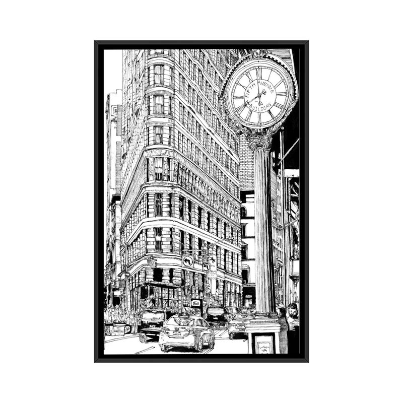 « b&w city scene vii », reproduction d’impression sur toile, H 26 po x l 18 po x P 1,5 po, Toile avec cadre noir