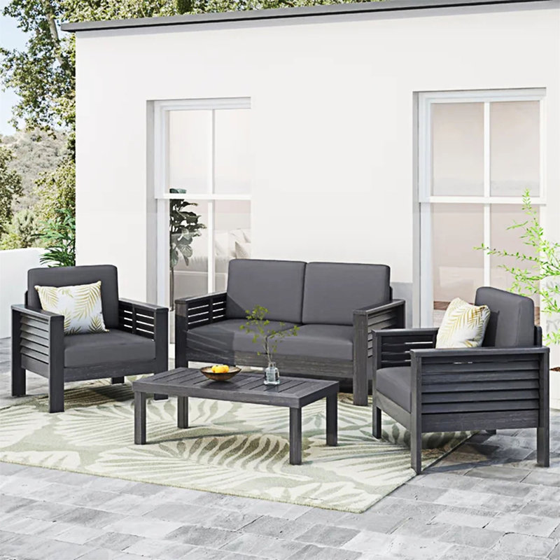 Ensemble de conversation pour canapé modulaire d'extérieur, Gris, Gris