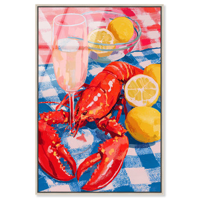 Lobster Picnic Framed Acrylic Print Fun Wall Decor by Art Remedy, Silver Frame, 24 x 36