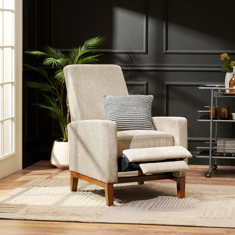 Fauteuil club inclinable manuel en bois de 24,75 po de largeur, conception compacte, Tissu gris anthracite