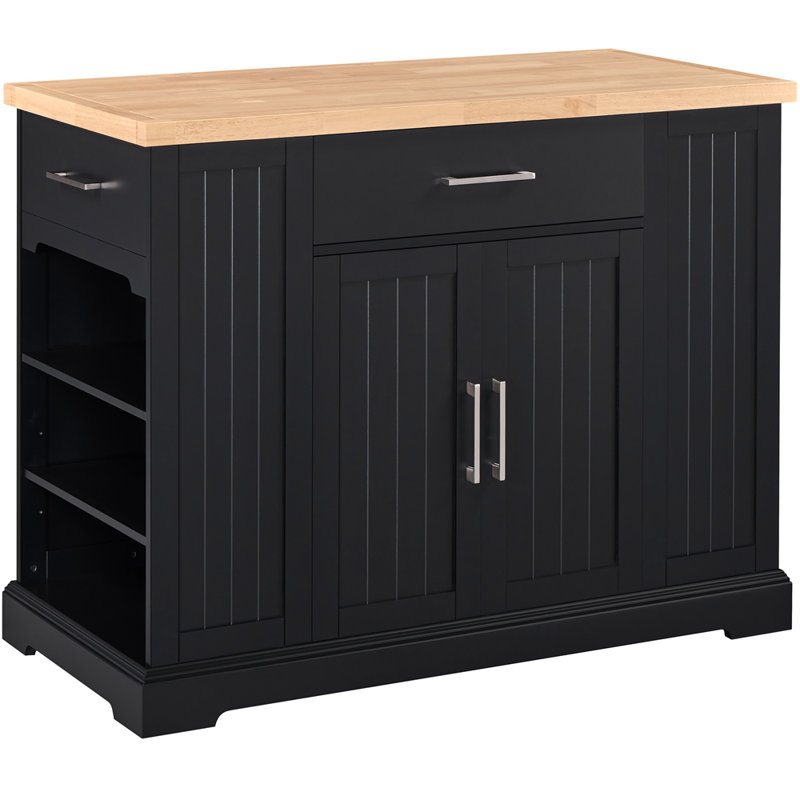 Londono Solid Wood Top Kitchen Island, Black