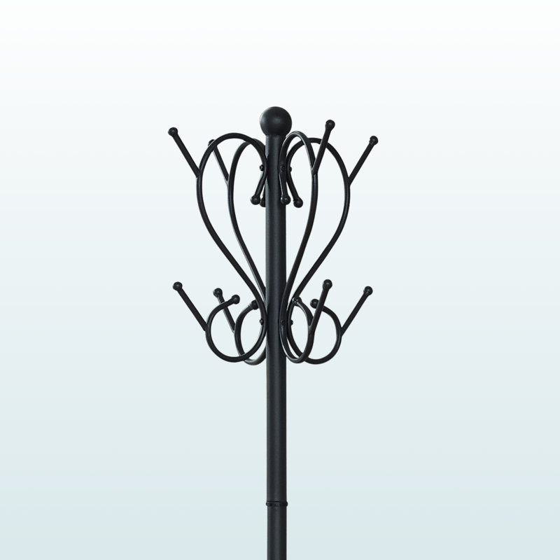Marka Coat Rack with 8 Hooks in Black Metal, Transitional Style