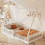 Lit simple en bois avec clôture, blanc-1729647064