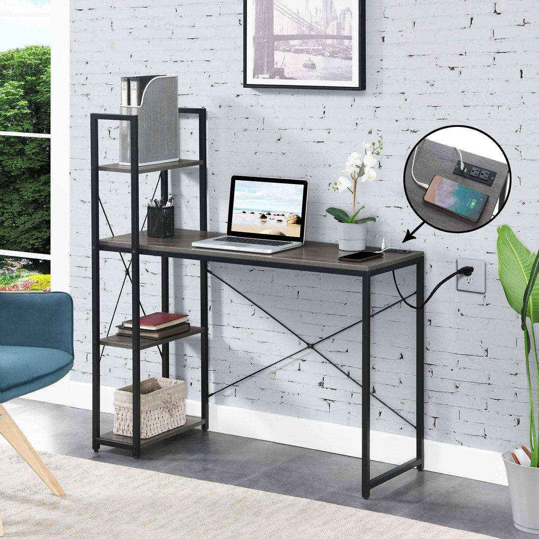 Gerell Computer Desk with Built in Outlets Inbox Zero 