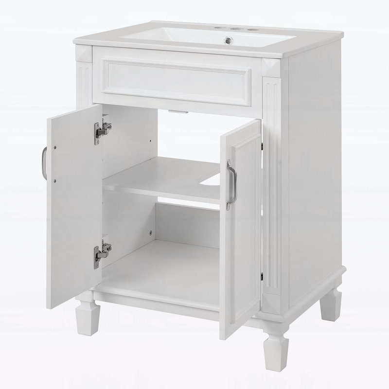 Meuble-lavabo moderne 24 po avec lavabo supérieur, Blanc