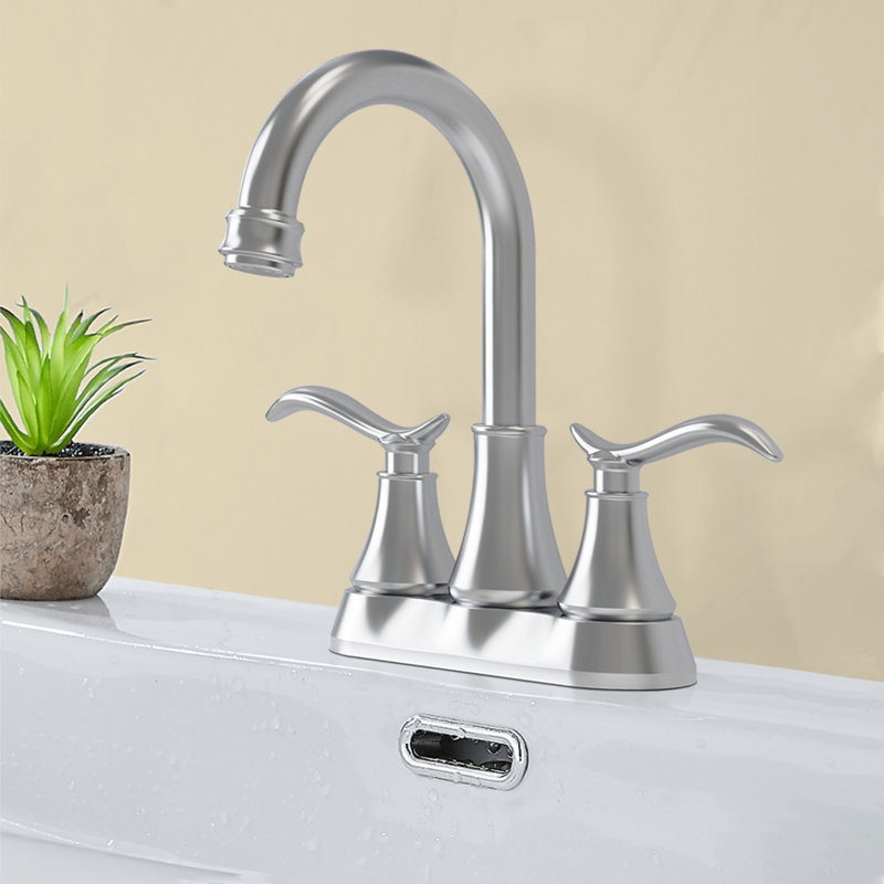 Bathroom Faucet Chrome With Pop-Up Drain & Supply Hoses 2-Handle 360 Degree High Arc Swivel Spout Centerset 4 Inch Vanity Sink Faucet