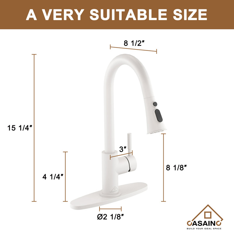 Pull Down Sprayer Kitchen Faucet with Dual-Function Sprayer and Deck Plate in Spot-Free, Matte White