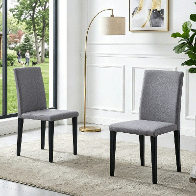 Ensemble de chaises de salle à manger moderne (2 pièces), chaises rembourrées en tissu de lin avec structure et pieds en métal, chaises de cuisine confortables à haut dossier.