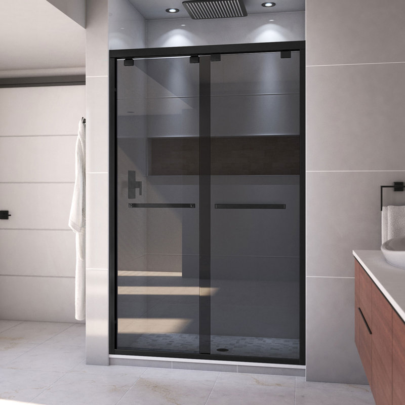 Porte de douche sans cadre l 44 po x 76 po Encore avec technologie ClearMax ™ Encore, Noir mat, Gris fumée