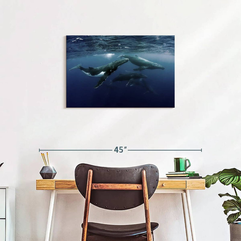 Baleines à bosse sur toile, H 20 po x l 30 po x P 1,25 po