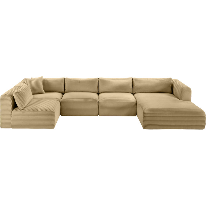 Canapé modulaire Carmean, Velours côtelé texturé Camel, 3 sans accoudoirs, 1 méridienne, 1 coin