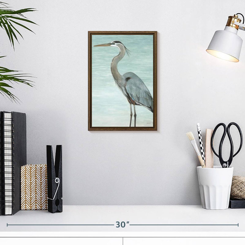 Grand héron, 9 po x 13 po, Floating Frame Walnut