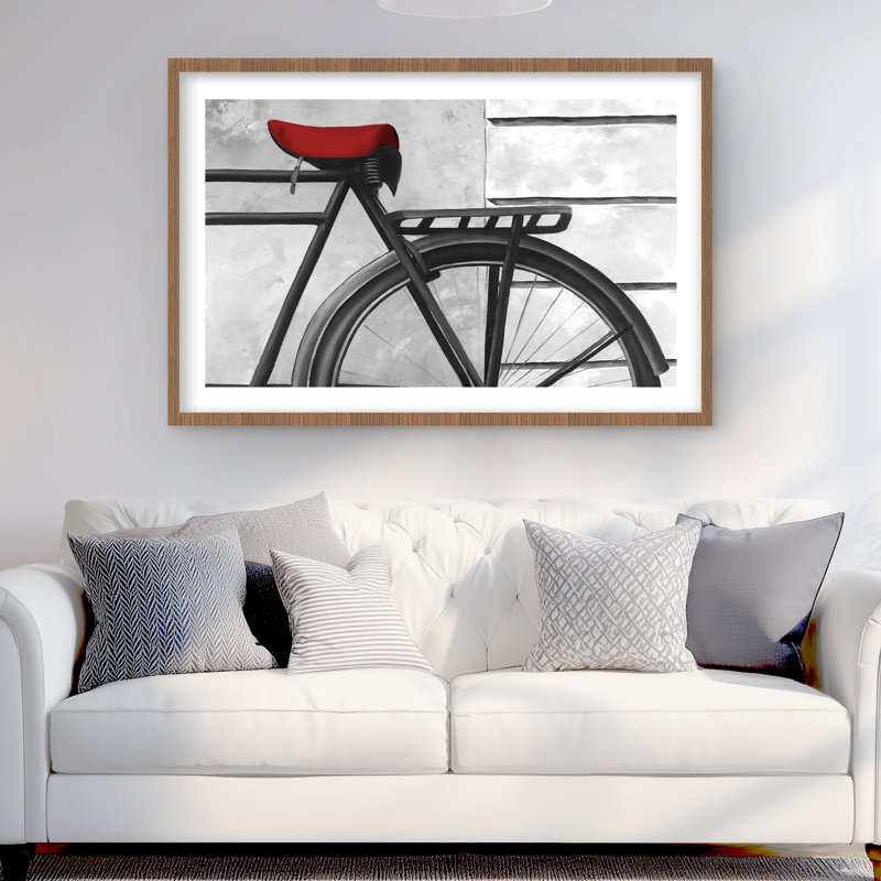 Vélo arrière - imprimé mat gris encadré | Décoration intérieure, Brun, H 24 po x l 36 po