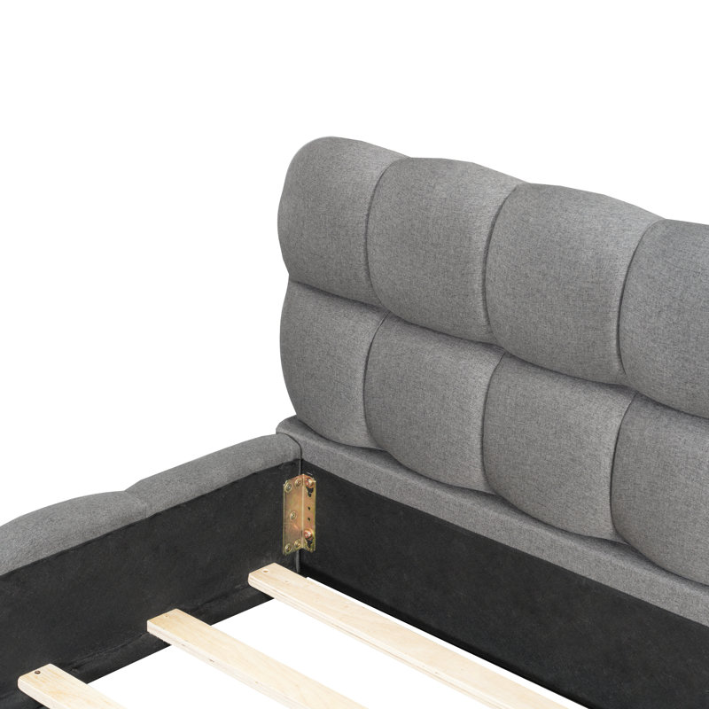 Lit plateforme tapissier en lin très grand moderne, durable et confortable pour la maison