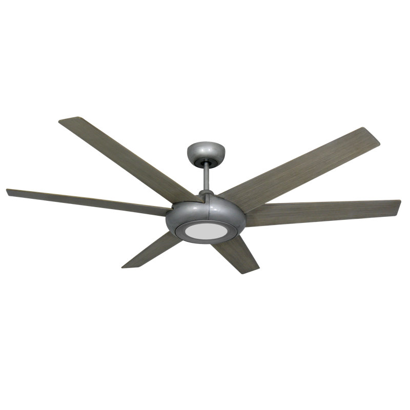 Kayelynn 60'' Ceiling Fan with LED Lights, Brushed Nickel with Driftwood Blades