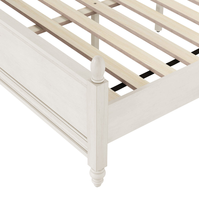 Lit rembourré en bois massif avec tête de lit brun Obert, Grand lit, Blanc rétro