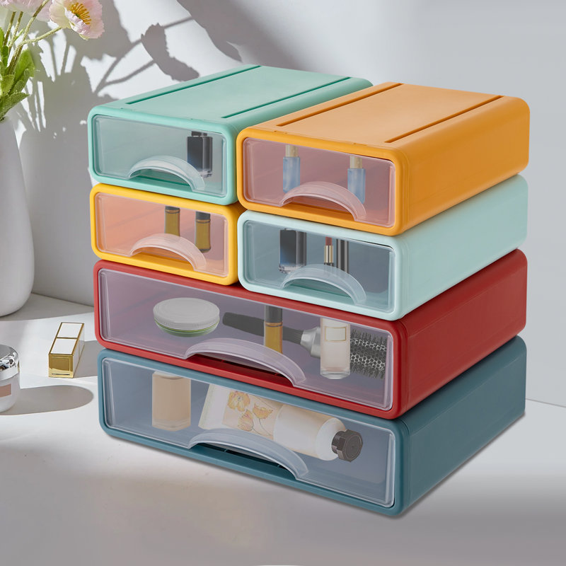 Office Stackable Storage Box With 6 Drawers-White, Blue/Green/Yellow/Red