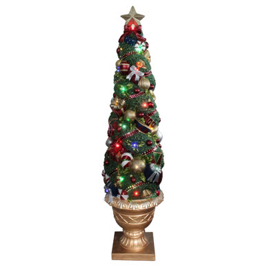 Arbre de Noël artificiel d'extérieur 5 pi à DEL avec fibre optique topiaire 5 pi
