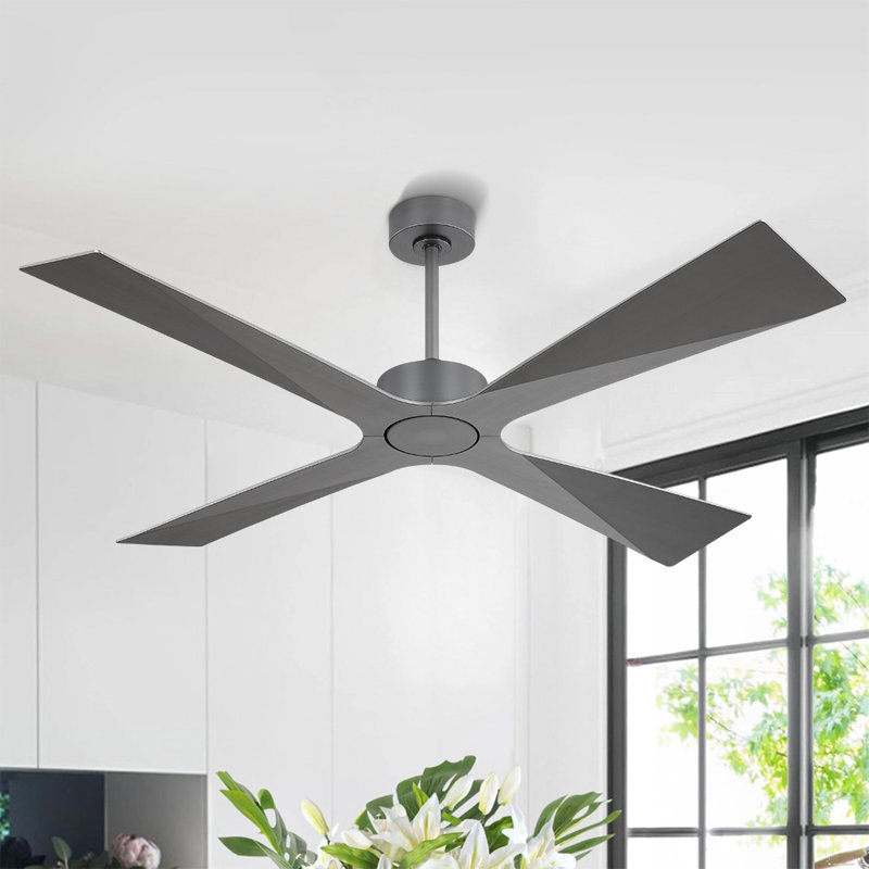 Ventilateur de plafond 64 po avec 4 pales en ABS, moteur à courant continu réversible, télécommande à 6 vitesses, ventilateur de plafond étanche à l'humidité - gris