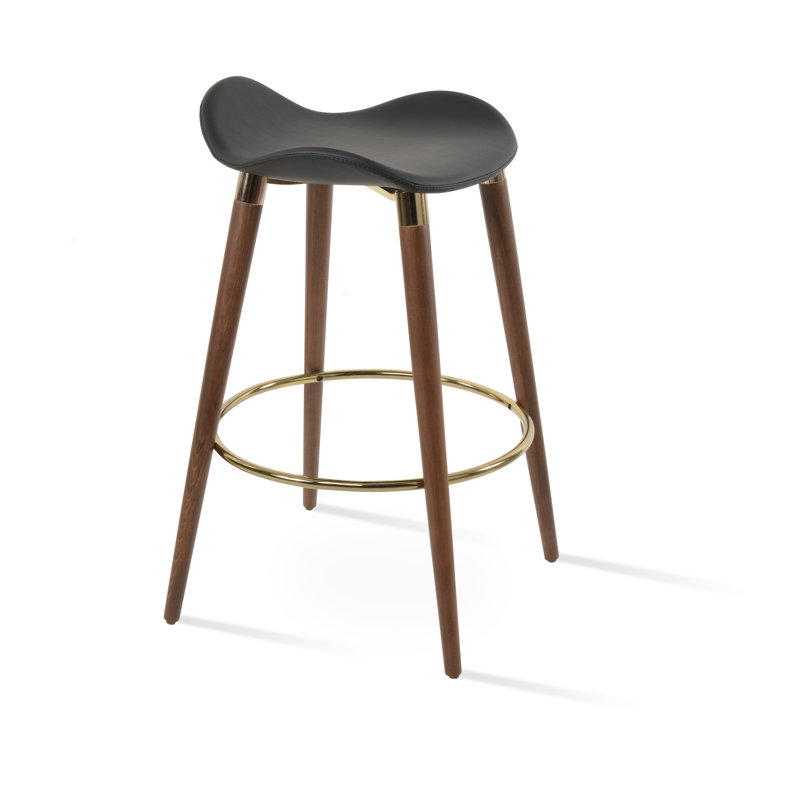 Tabouret en bois Falcon GZ, Tabouret de comptoir (siège d'une hauteur de 27,5, Similicuir noir