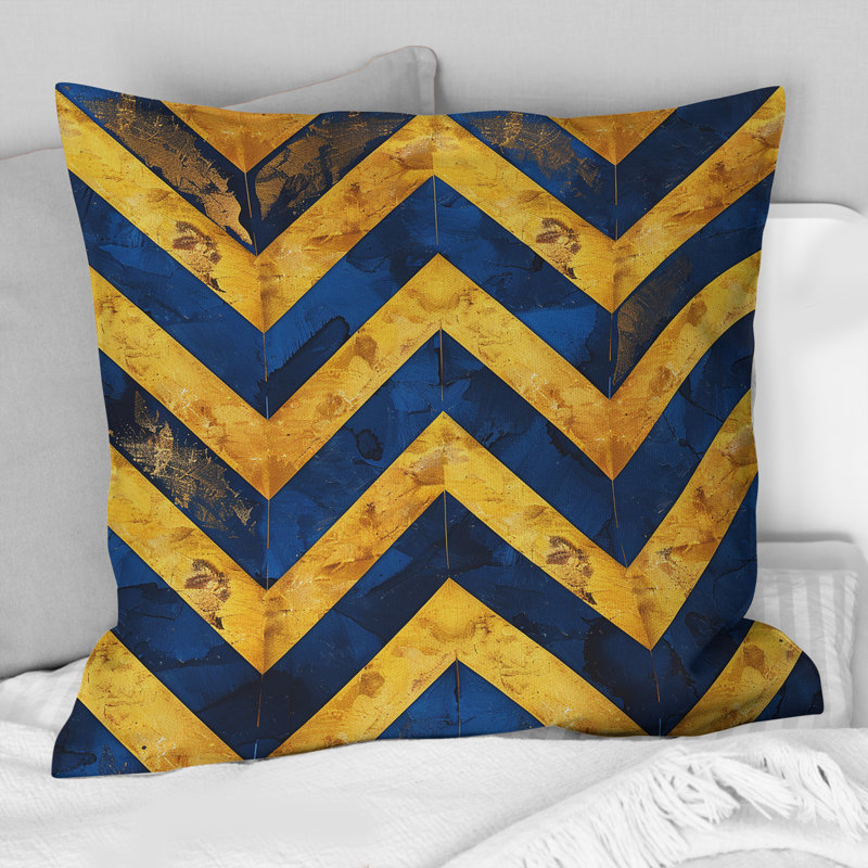 Coussin décoratif bleu doré et doré à chevrons VI - Mid-Century, H 16 po x l 16 po