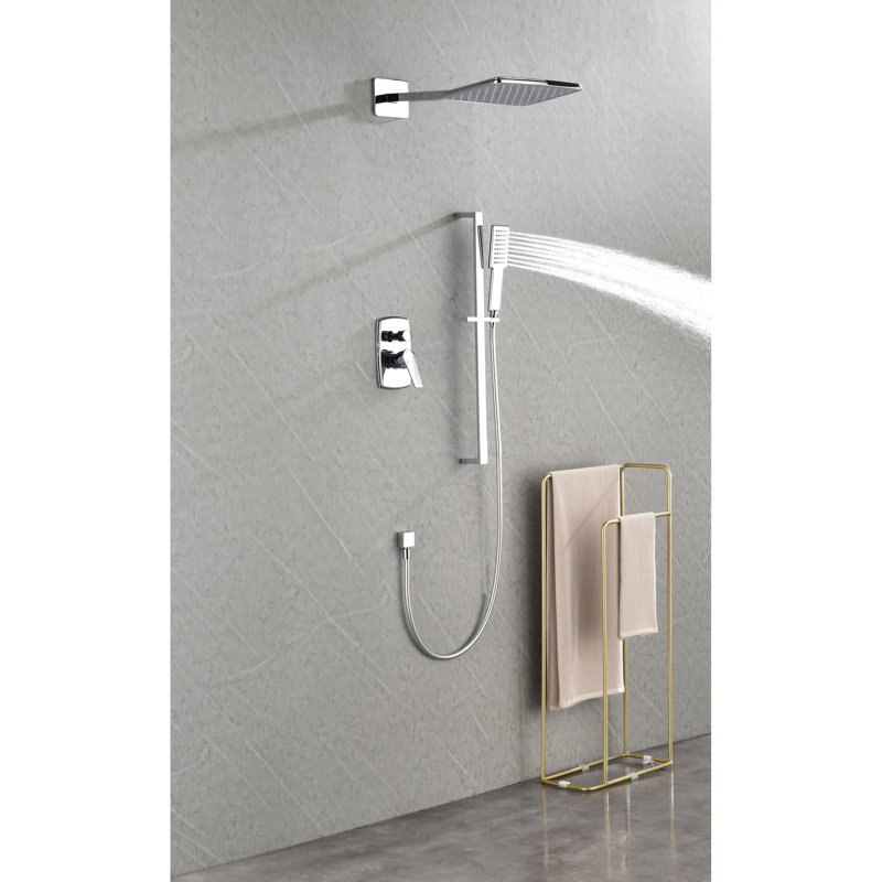Brass Shower System In - Head, Hand Shower, Slide Bar, Arm, Hose, Valve Trim Installation Kit Style And Lever Handles