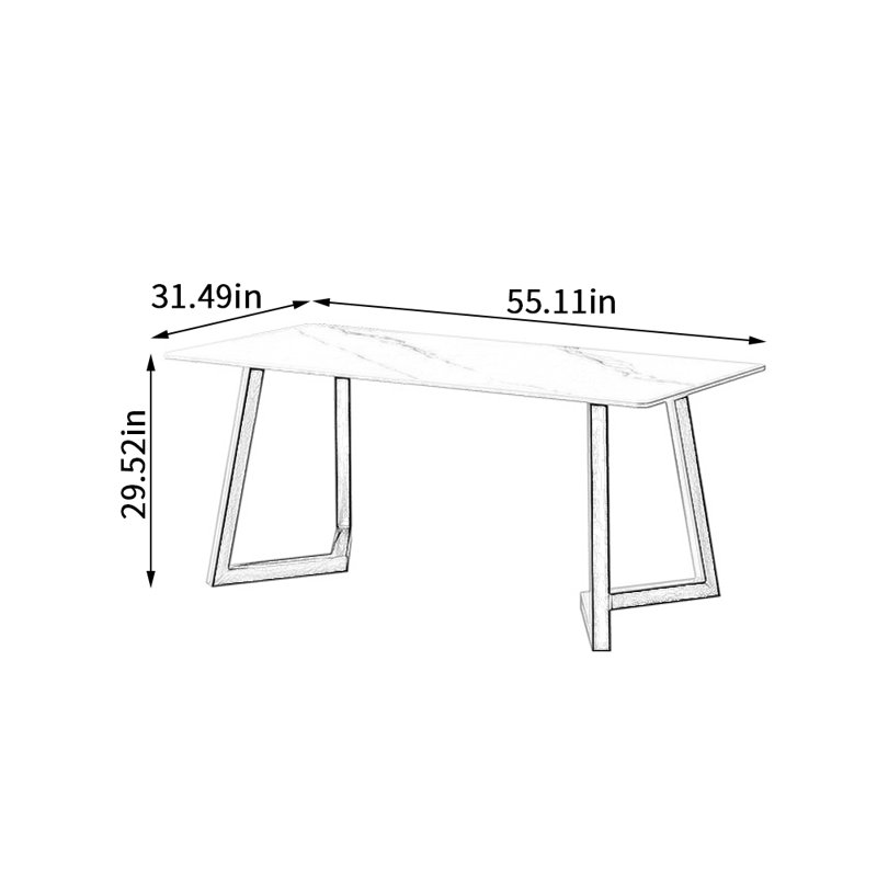 Modern Simple Rock Slab Rectangular Dining Table, 29.52"H x 55.11"L x 31.49"W